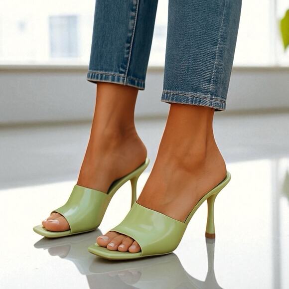 Womens lime High Heel Slide Sandals New With Box Size 38 - Picture 2 of 9